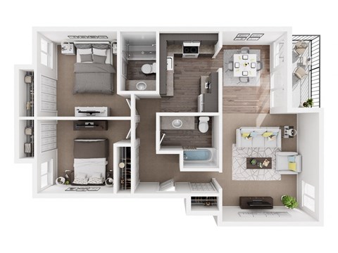Floor plan for 2 beds, 2 baths, 900 sqft